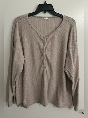 Aerie Beige Waffle Long-Sleeve Top